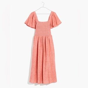 Madewell Dusty Pink Linen-Blend Lucie Smocked Midi Dress Size Large